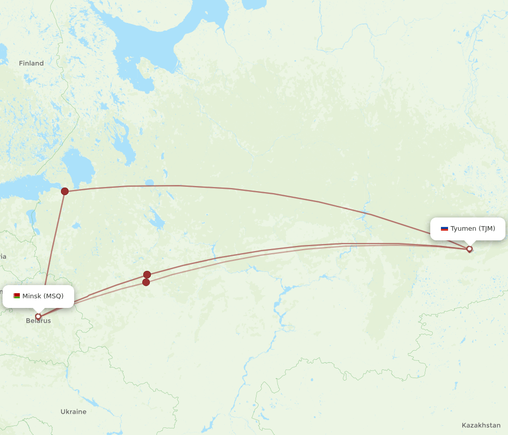 TJM-MSQ flight routes