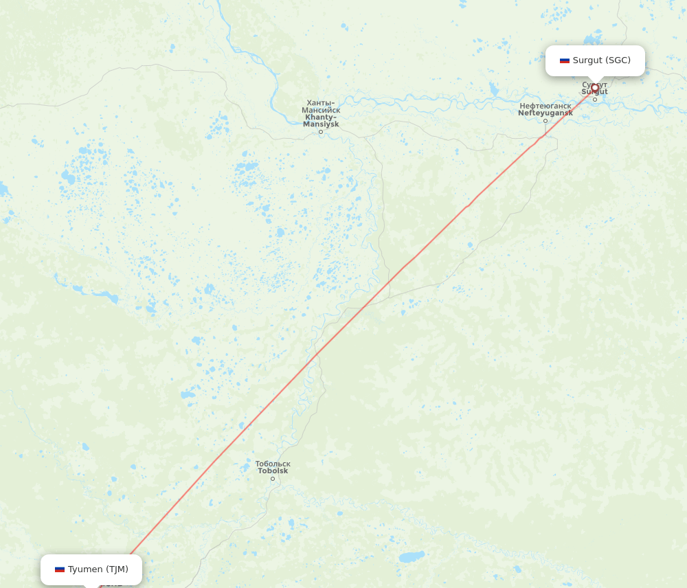 TJM to SGC flights and routes map