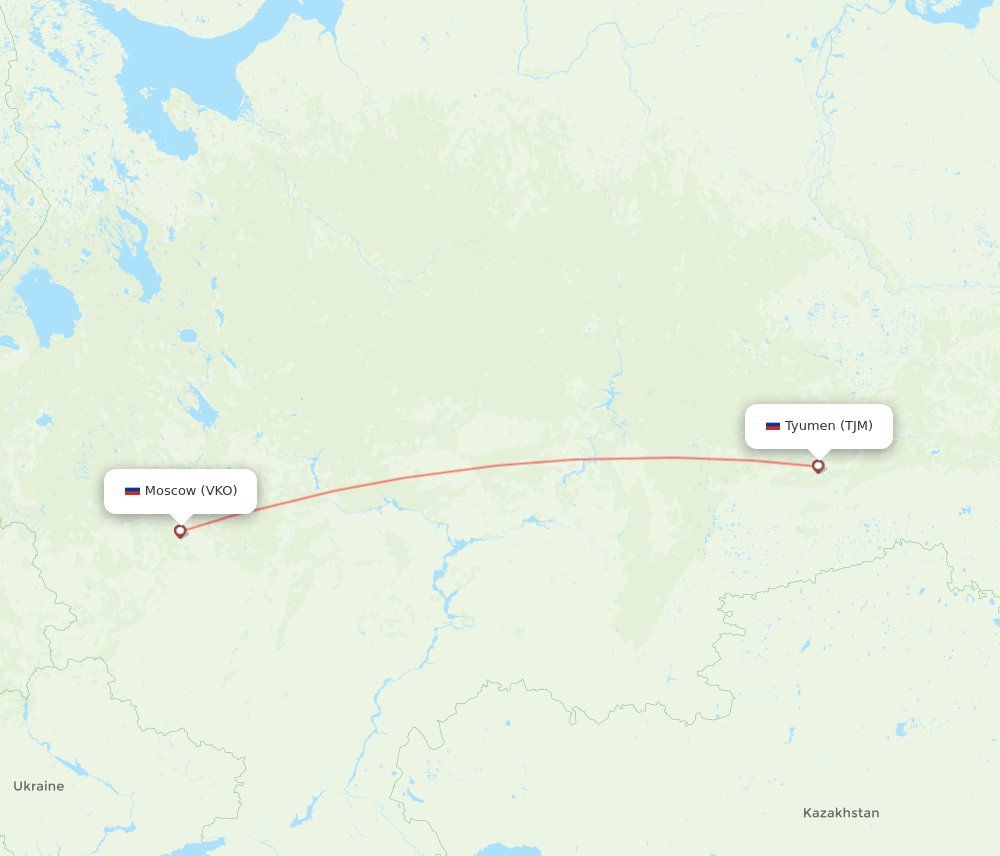 Tyumen - Moscow route map and flight paths
