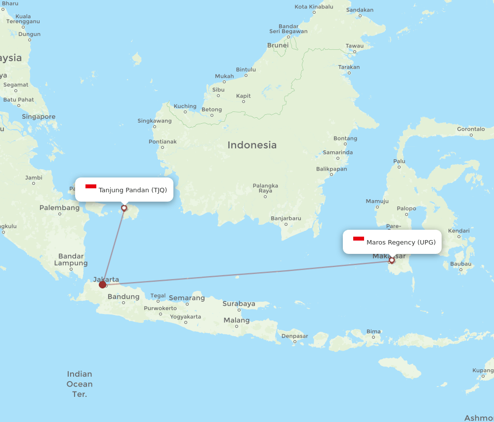 TJQ-UPG flight routes