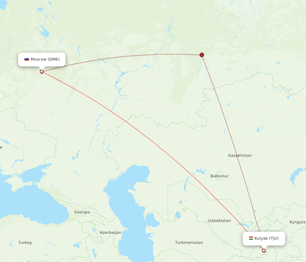 Kulyab - Moscow route map and flight paths