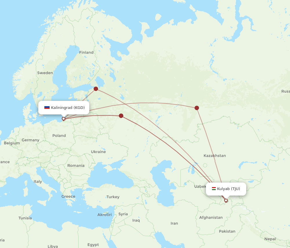 TJU-KGD flight routes