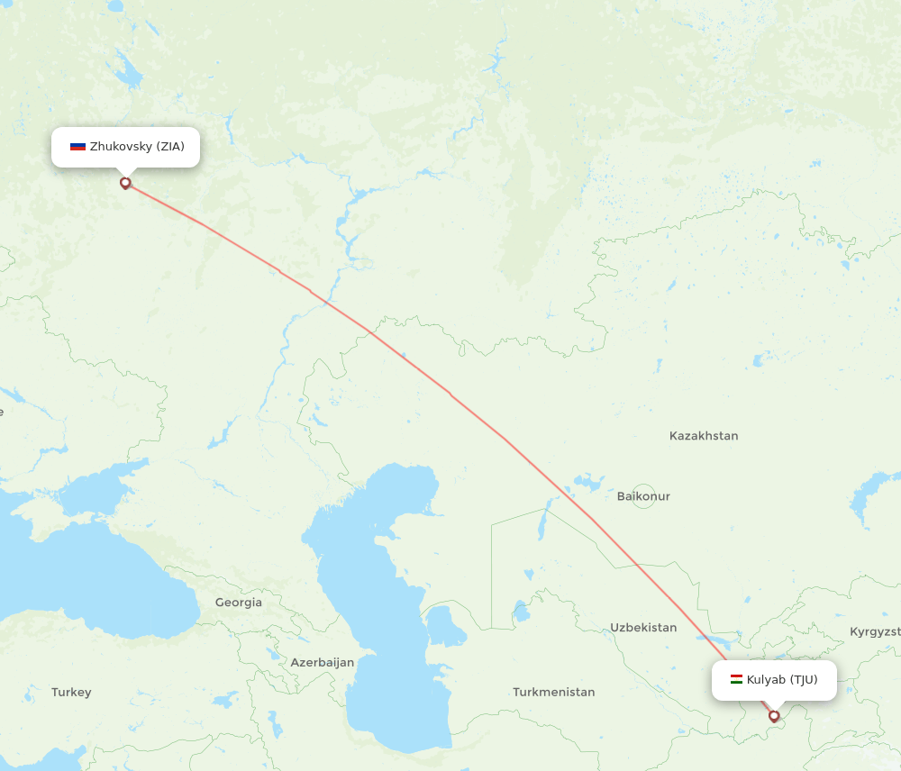 Kulyab - Zhukovsky route map and flight paths
