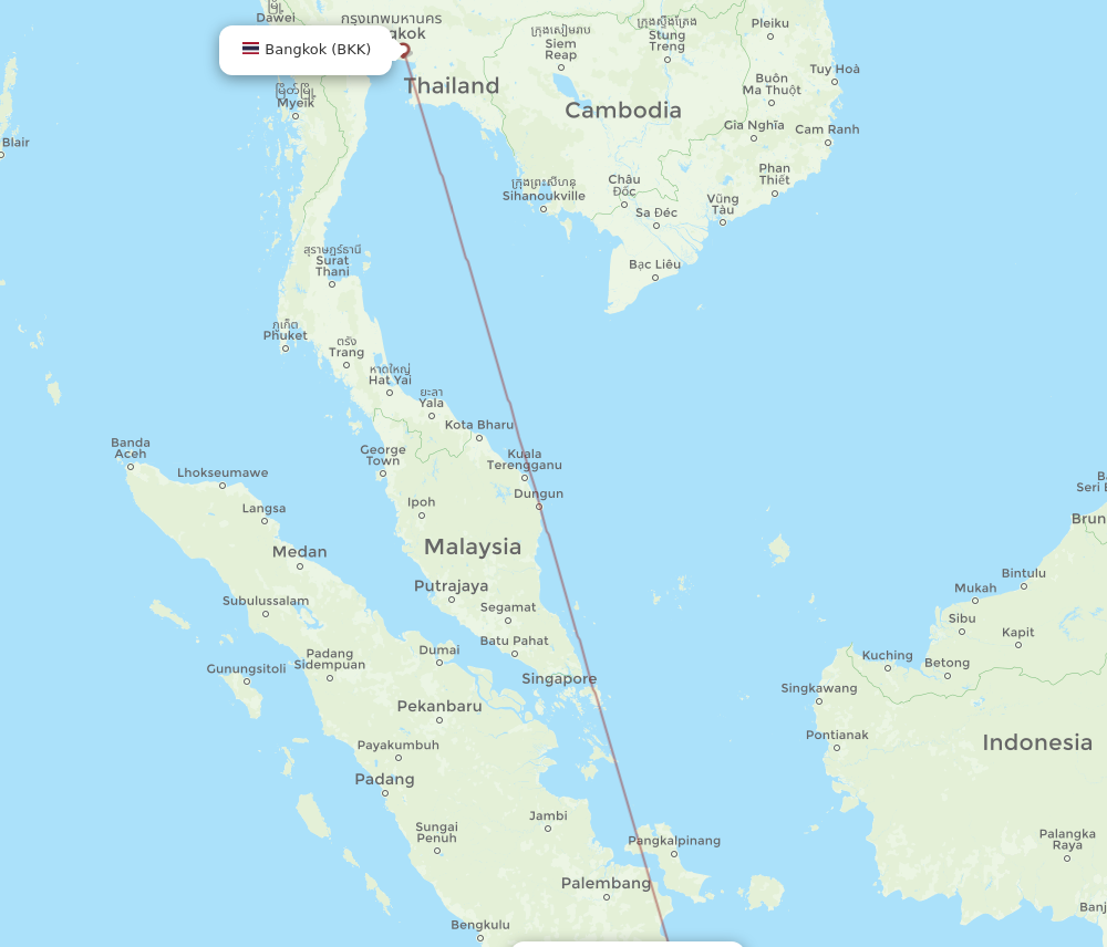 TKG to BKK flights and routes map