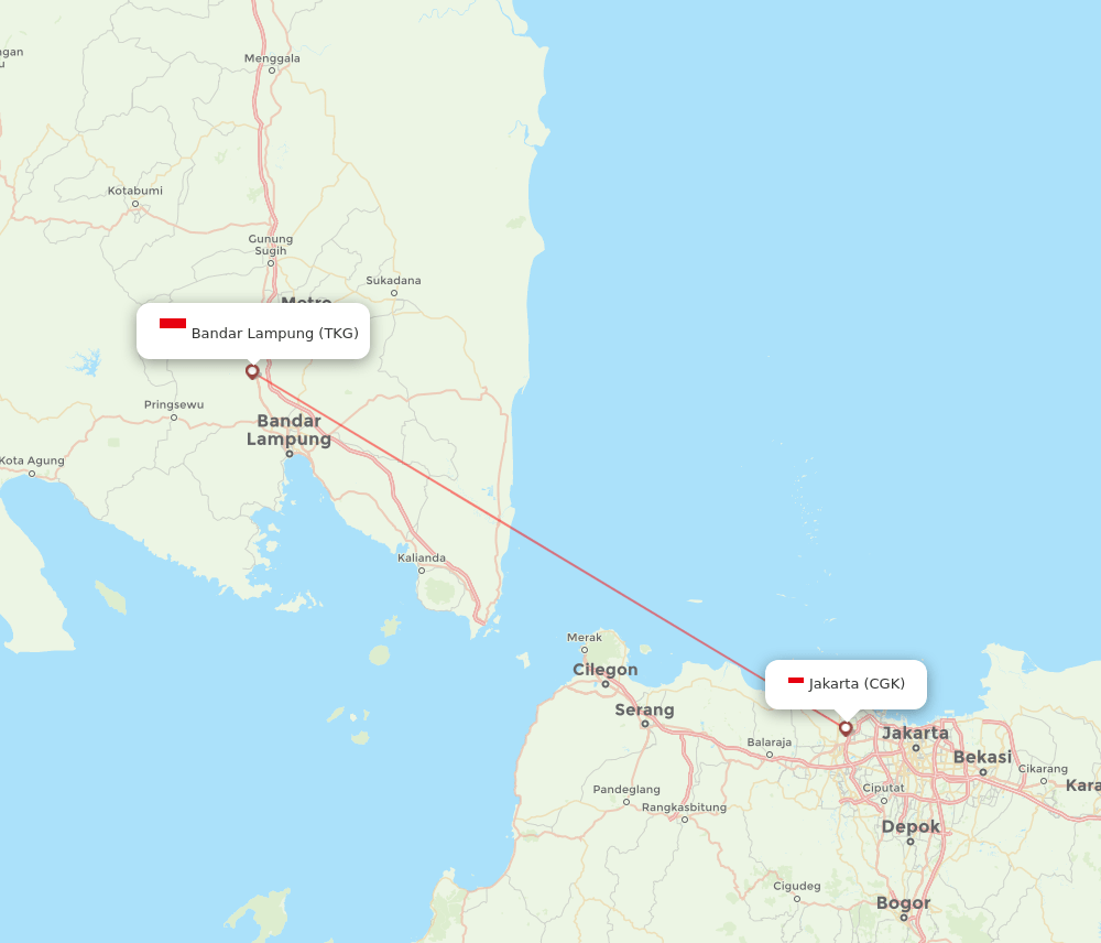 Bandar Lampung - Jakarta route map and flight paths
