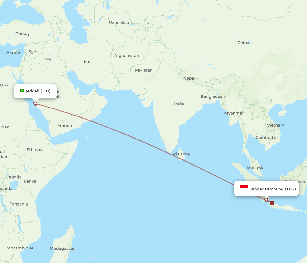 TKG-JED flight routes