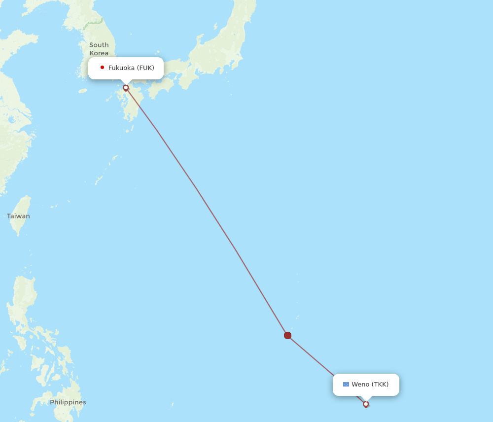 Truk, Caroline Islands - Fukuoka route map and flight paths