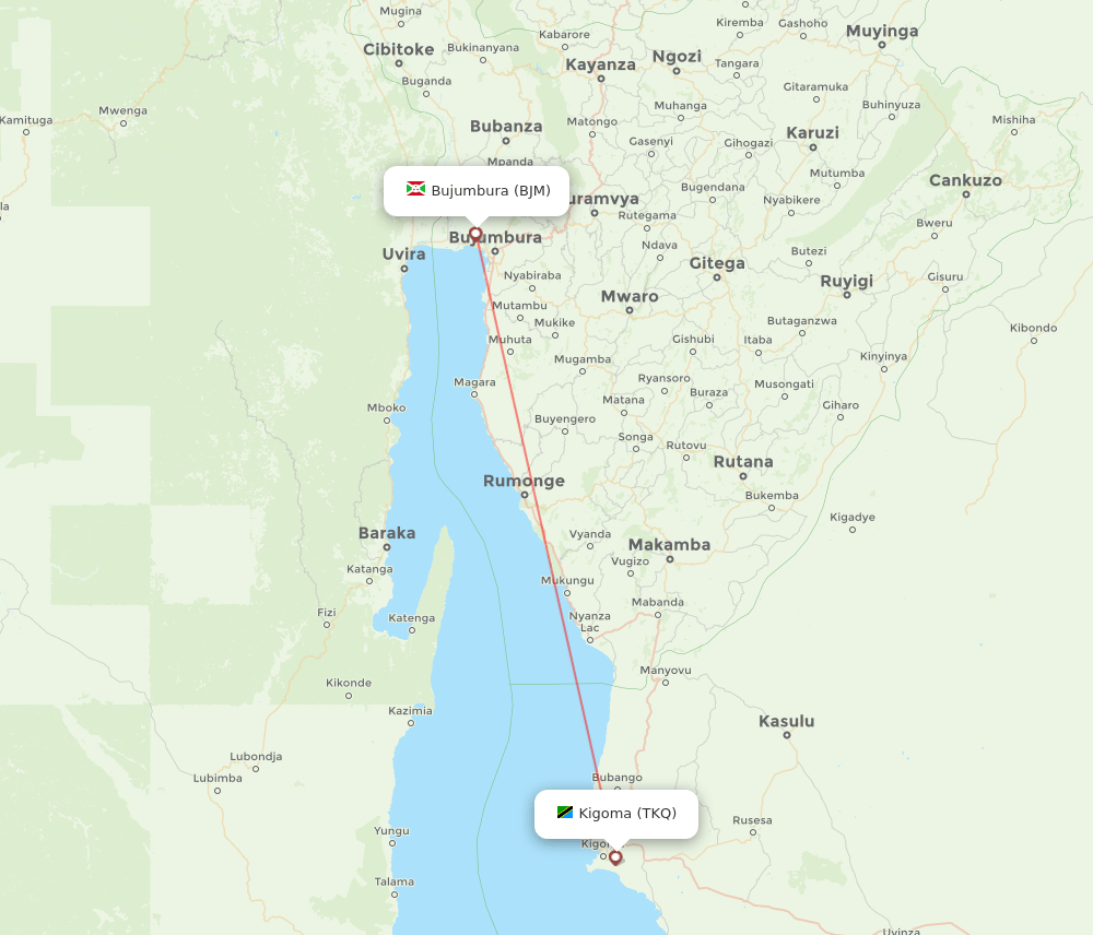 Kigoma - Bujumbura route map and flight paths