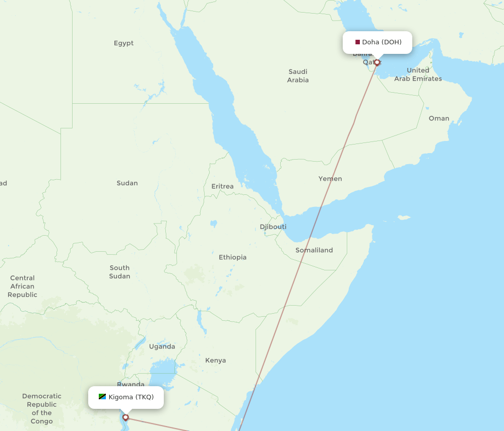 TKQ-DOH flight routes