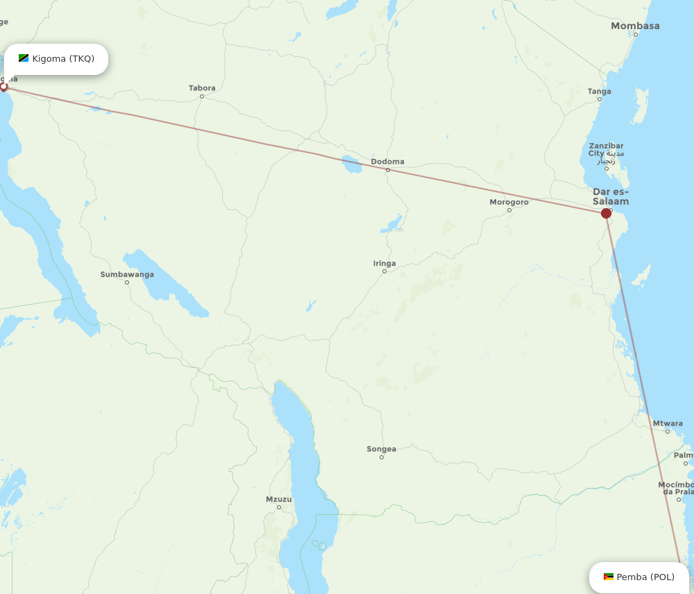 TKQ to POL flights and routes map
