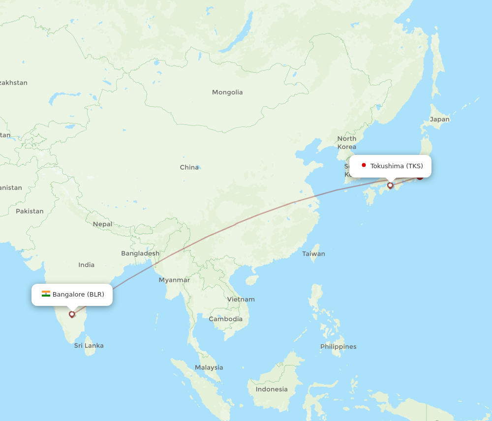 TKS to BLR flights and routes map