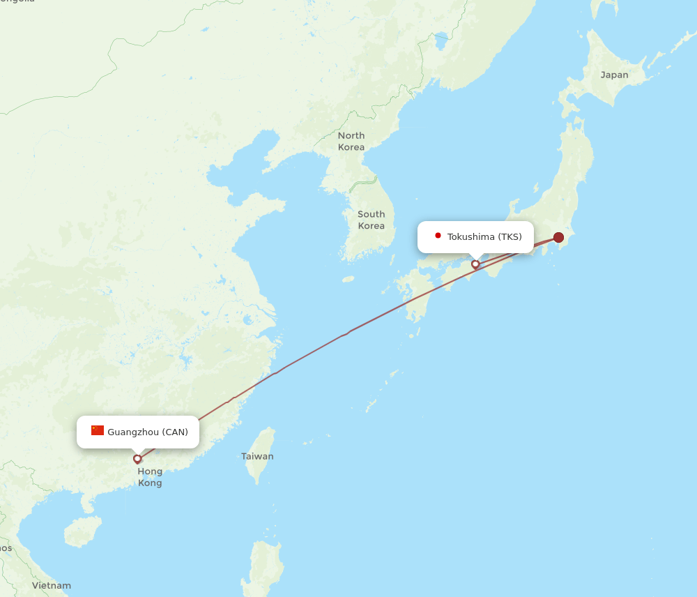 TKS to CAN flights and routes map