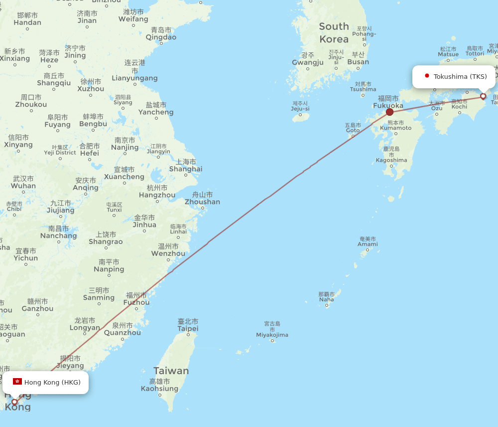 TKS-HKG flight routes