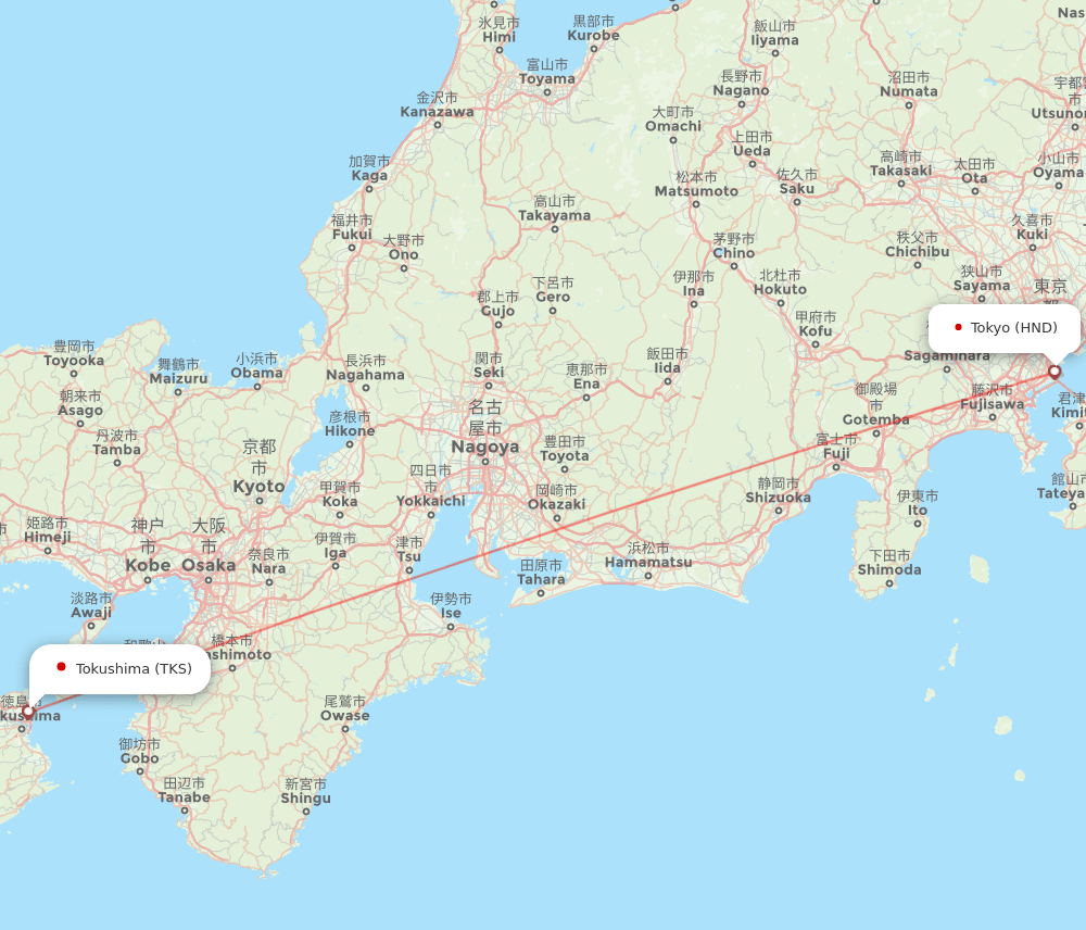 Tokushima - Tokyo route map and flight paths