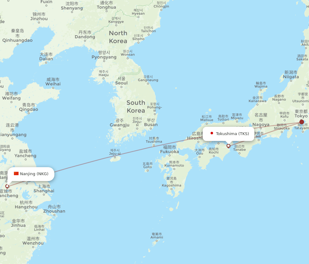 TKS to NKG flights and routes map