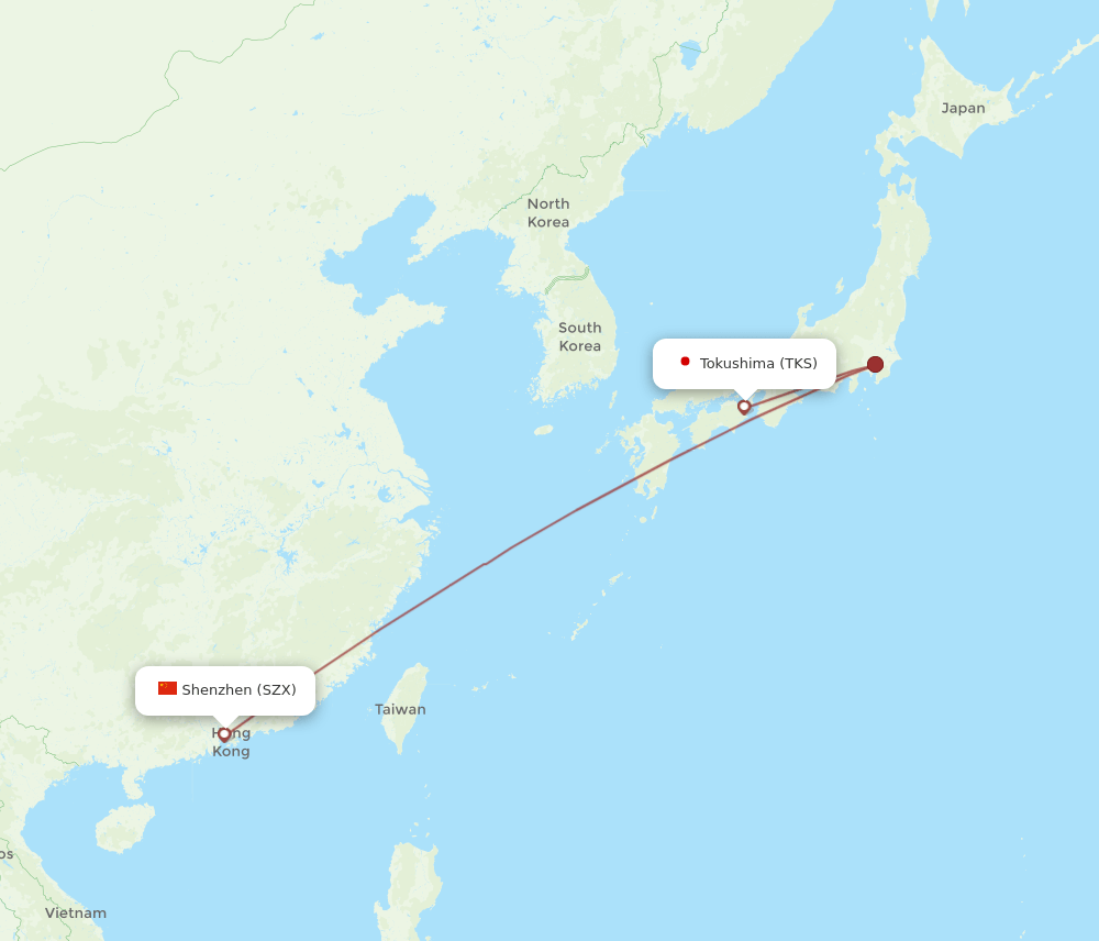 TKS to SZX flights and routes map