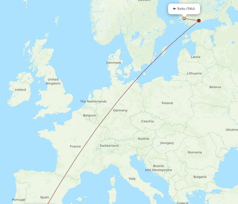 TKU to AGP flights and routes map