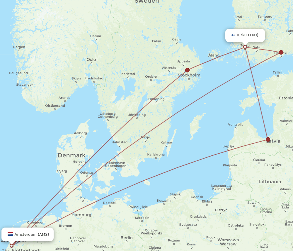 TKU-AMS flight routes
