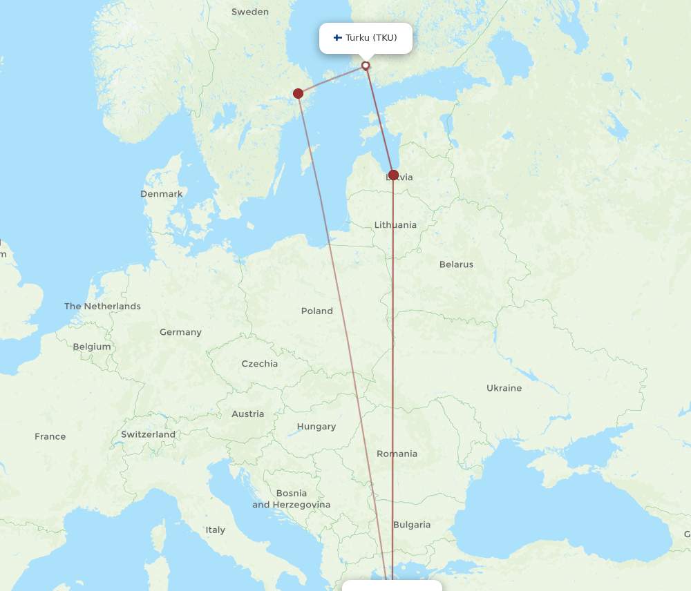 TKU to ATH flights and routes map