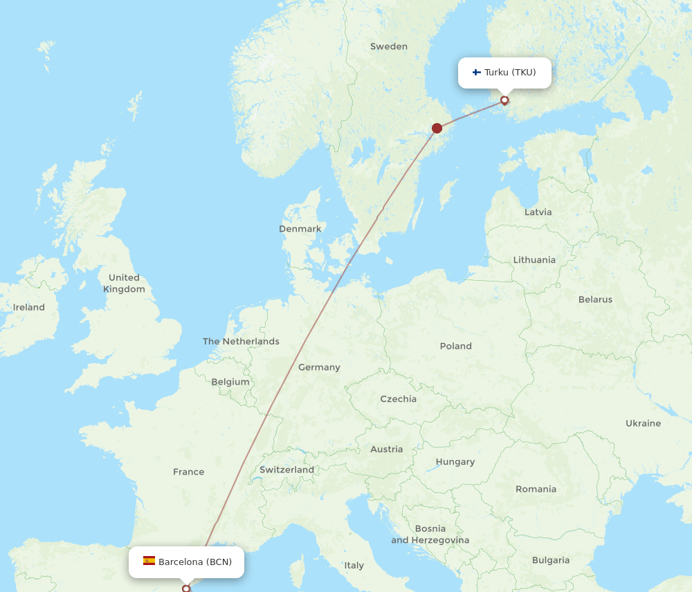 TKU-BCN flight routes