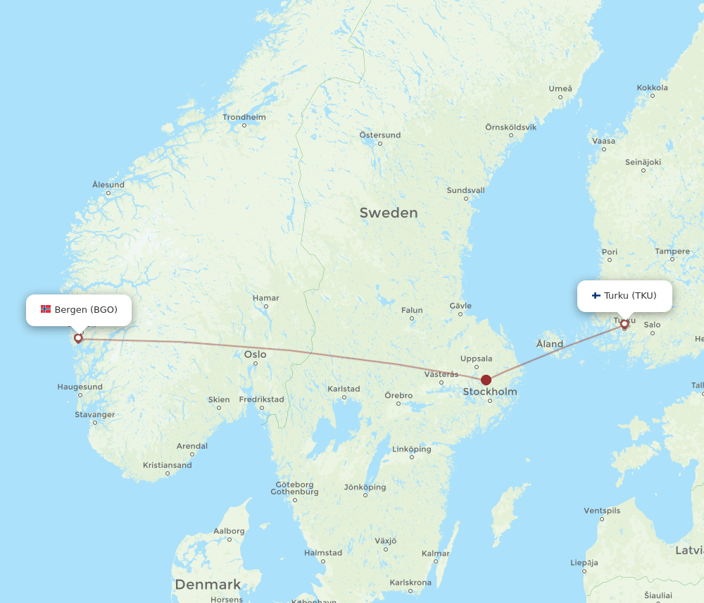 TKU to BGO flights and routes map