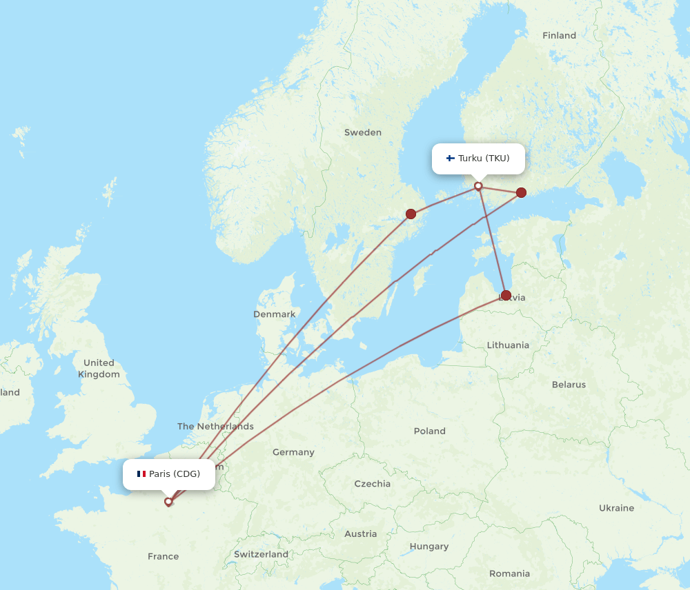 TKU-CDG flight routes