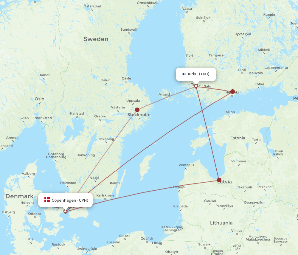 TKU-CPH flight routes