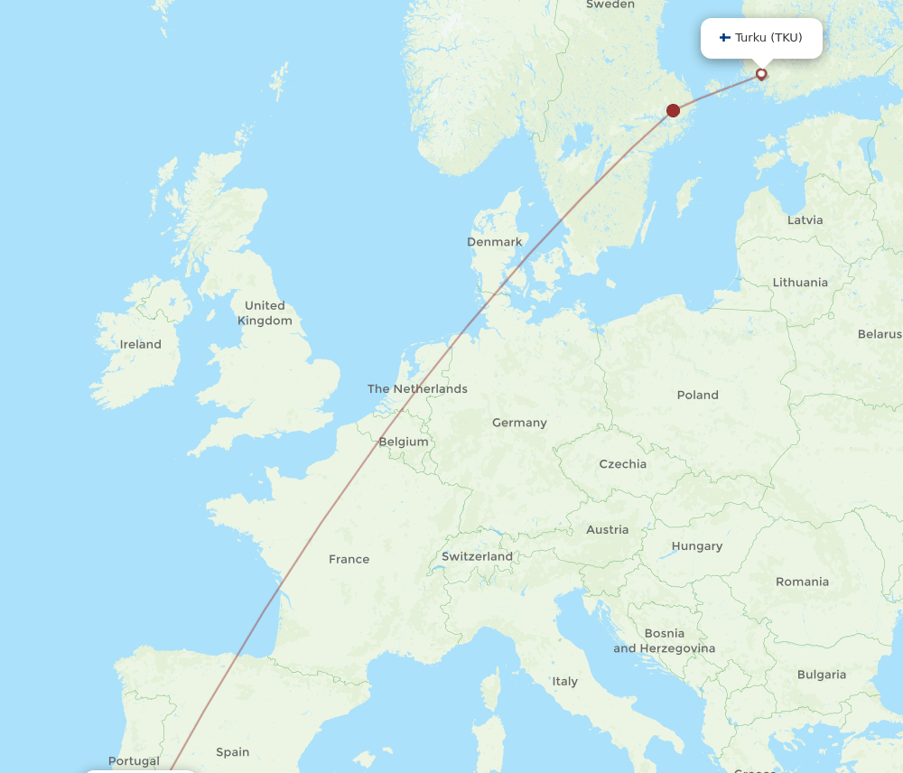 Faro - Turku route map and flight paths