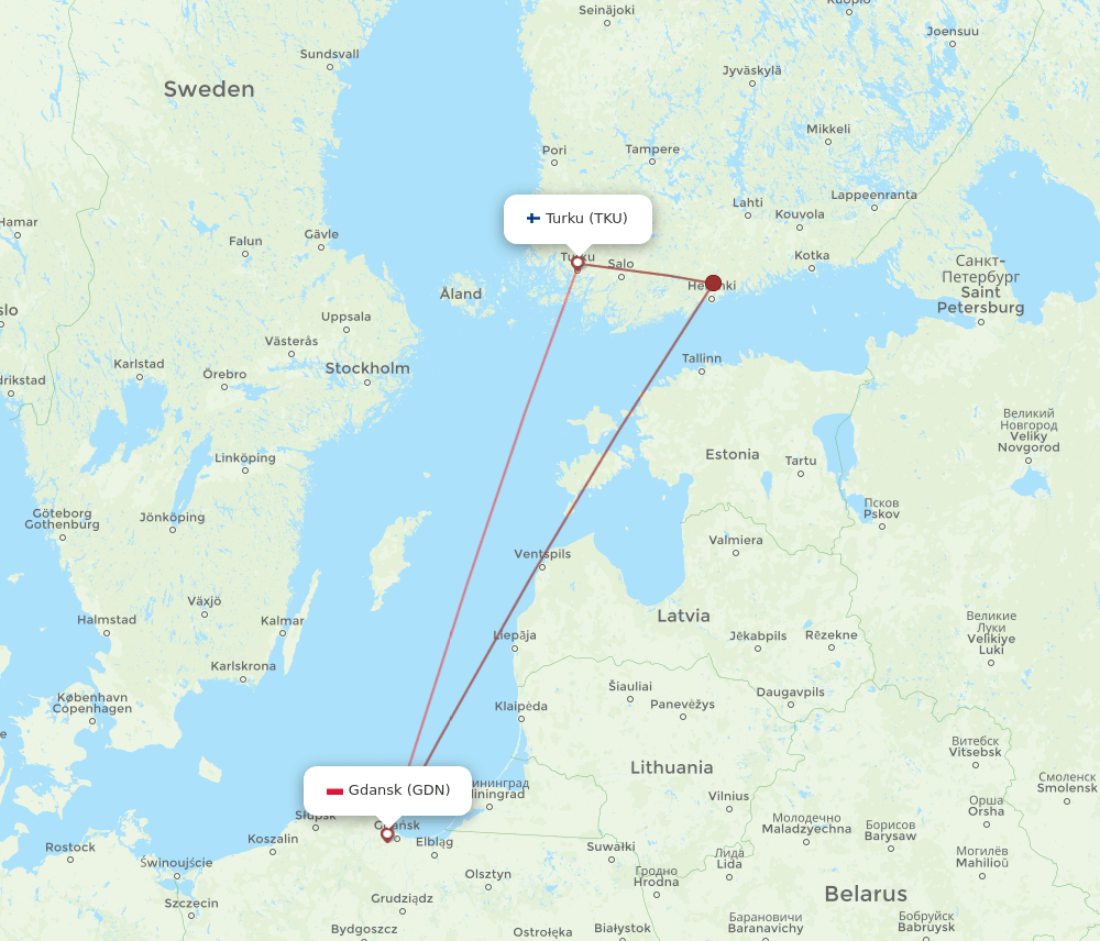 TKU-GDN flight routes