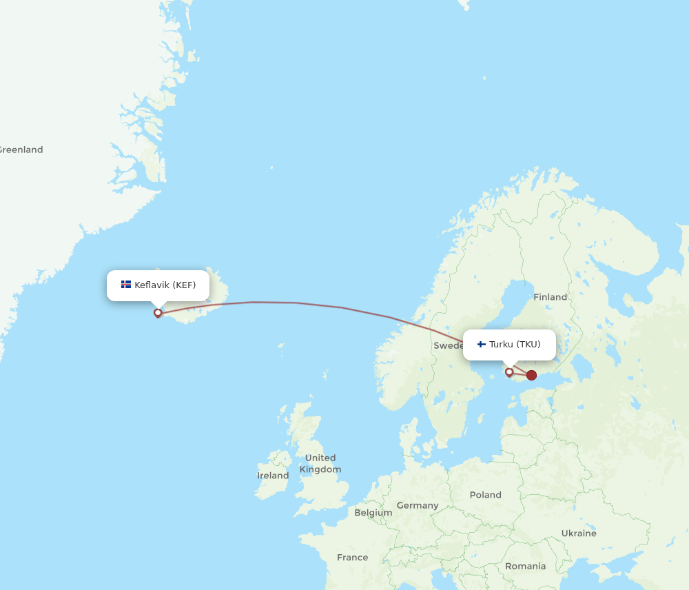 TKU to KEF flights and routes map
