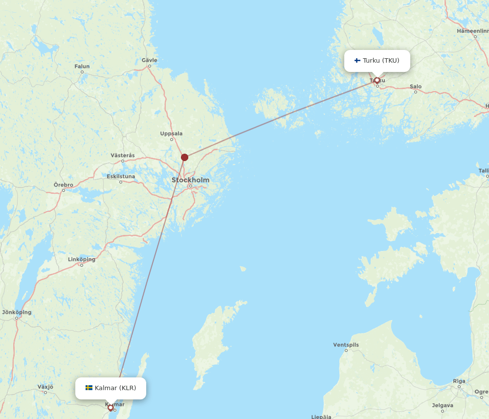 TKU to KLR flights and routes map