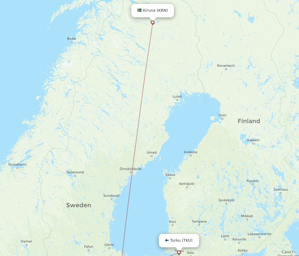 TKU to KRN flights and routes map