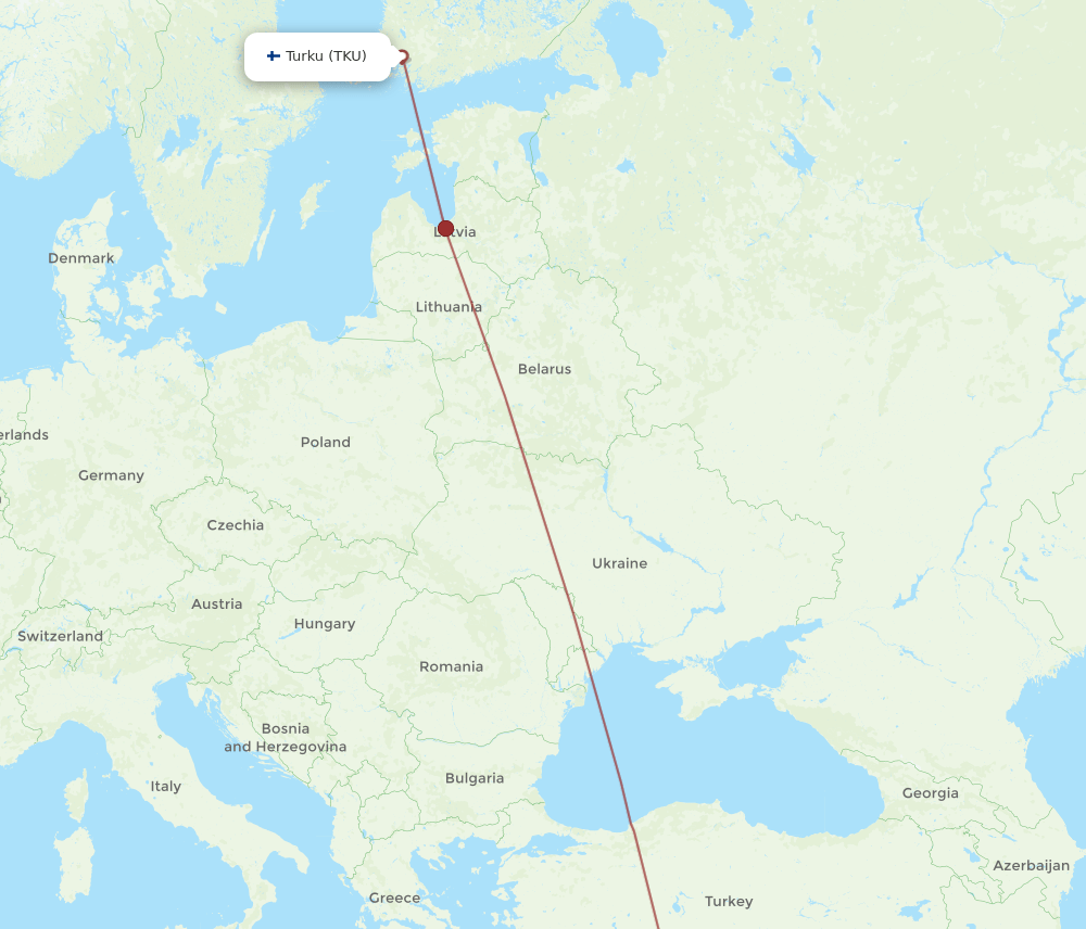 Larnaca - Turku route map and flight paths
