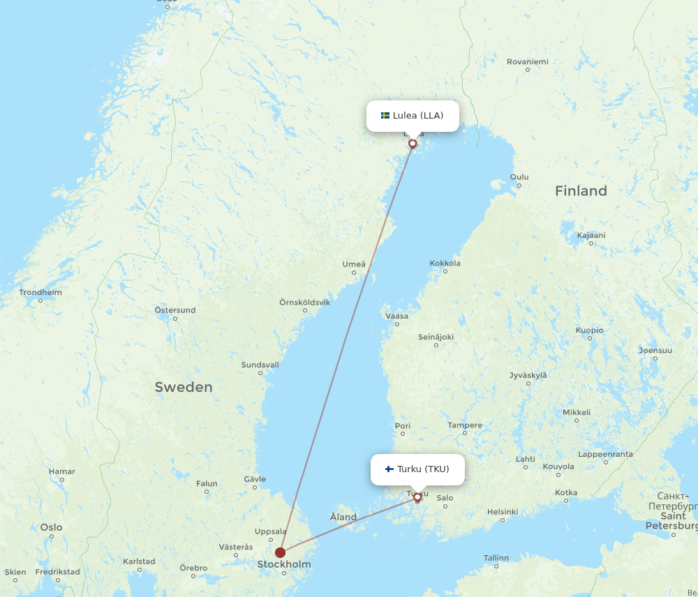 TKU to LLA flights and routes map