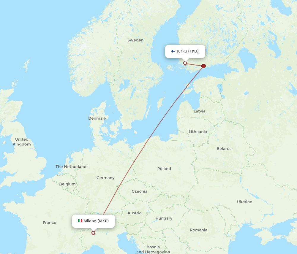 TKU-MXP flight routes