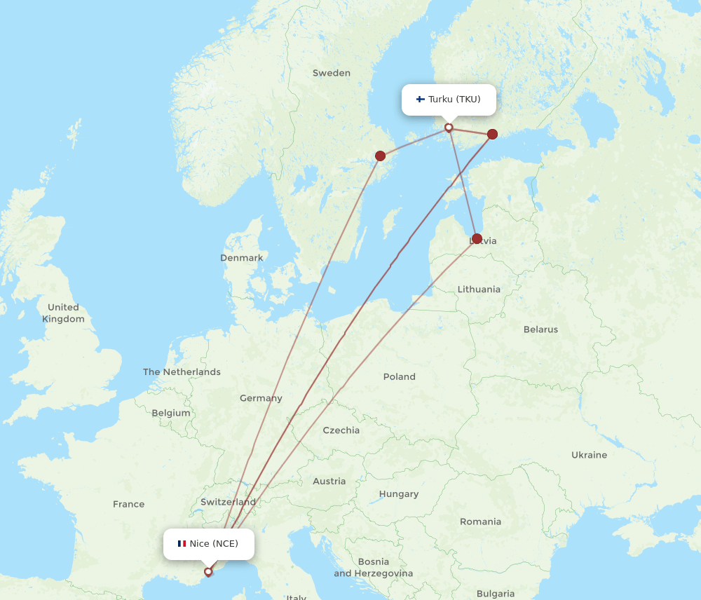 TKU-NCE flight routes