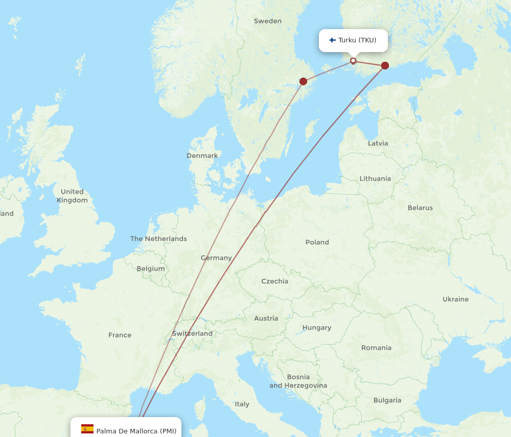 TKU to PMI flights and routes map