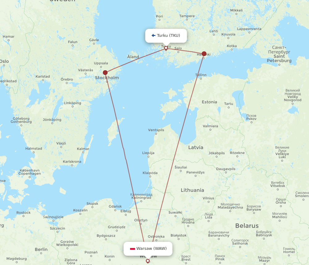 TKU-WAW flight routes