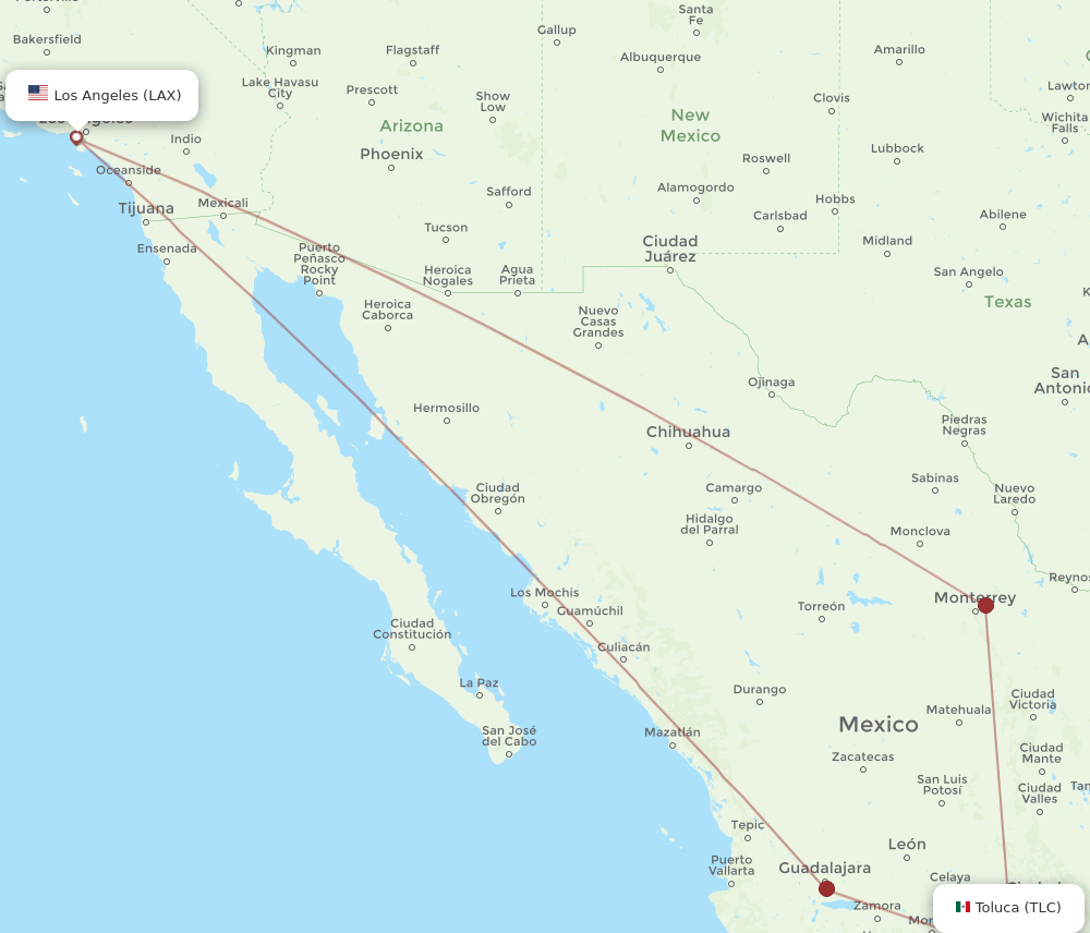 TLC-LAX flight routes