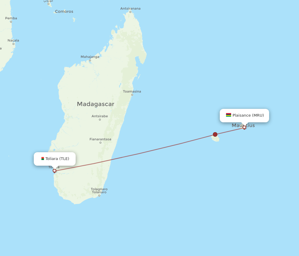 Mauritius - Toliara route map and flight paths