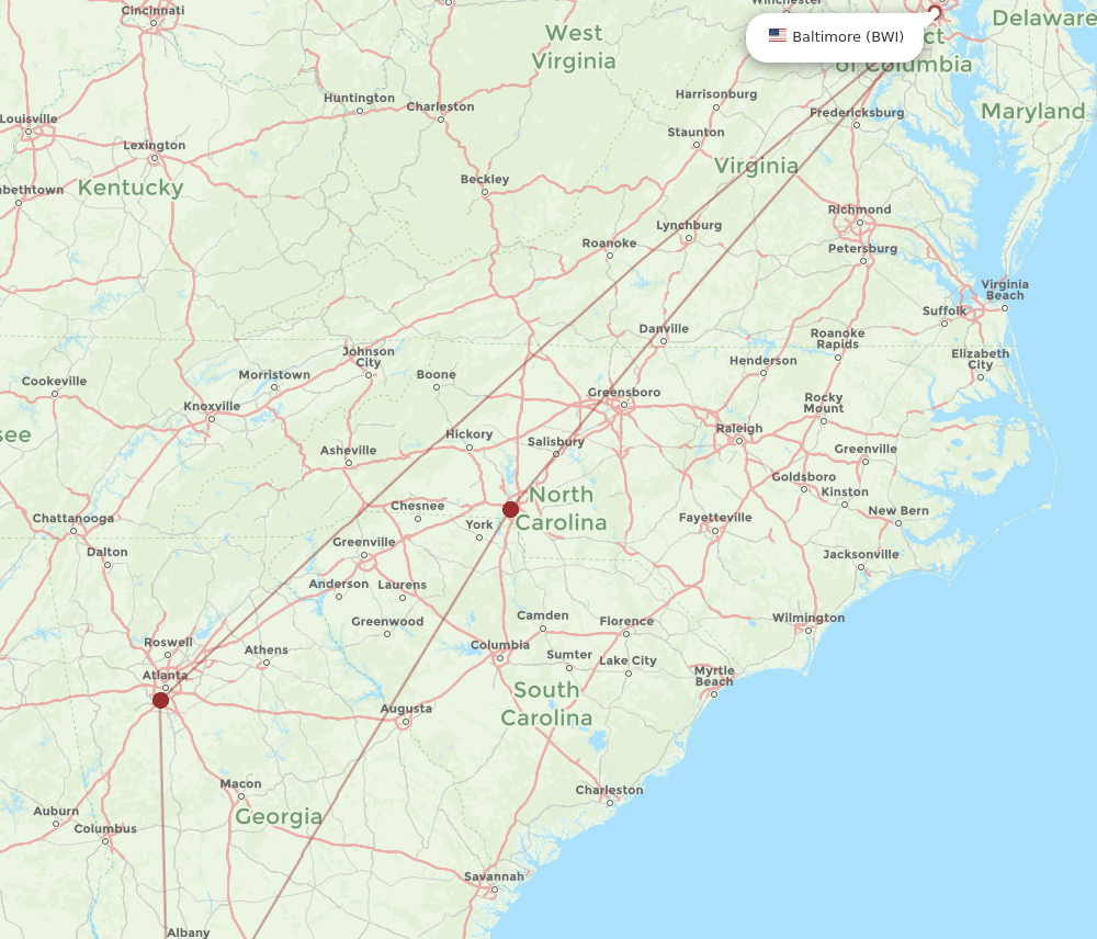 TLH-BWI flight routes