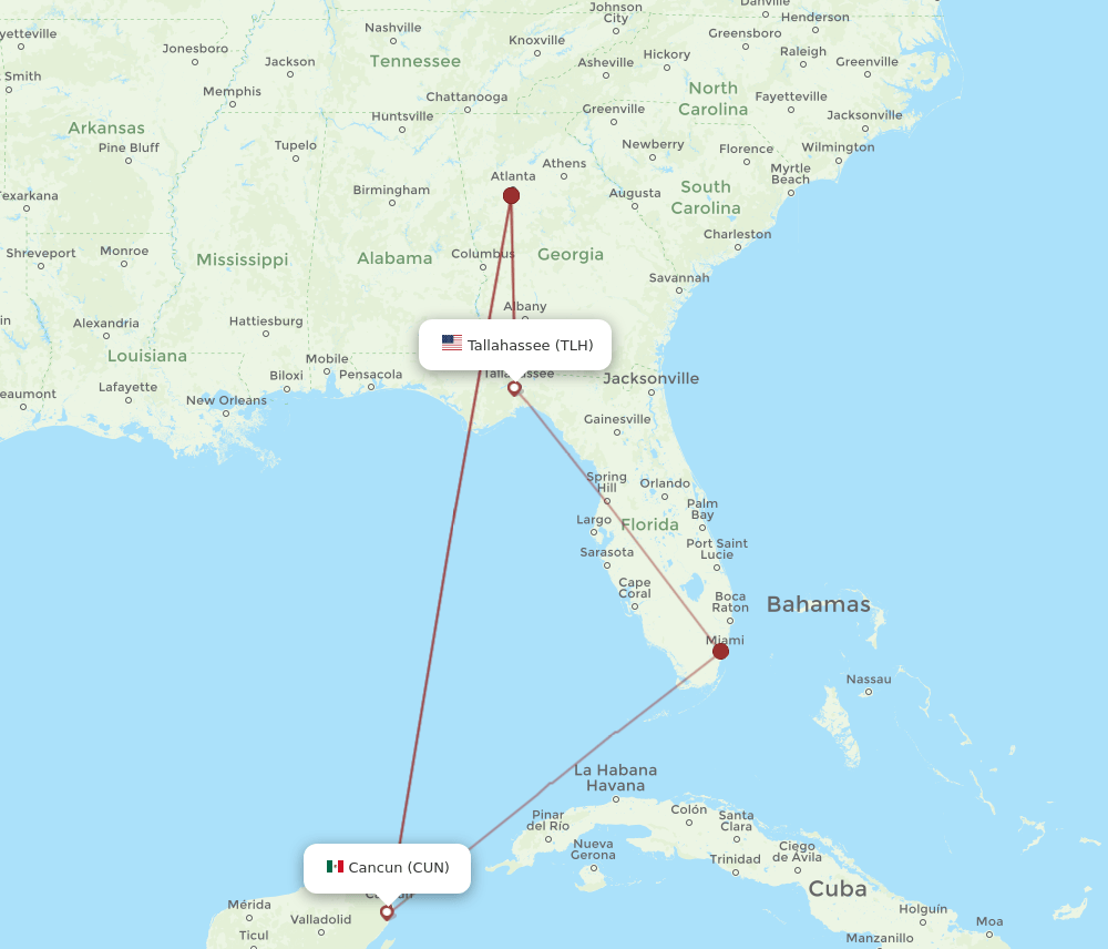 TLH-CUN flight routes