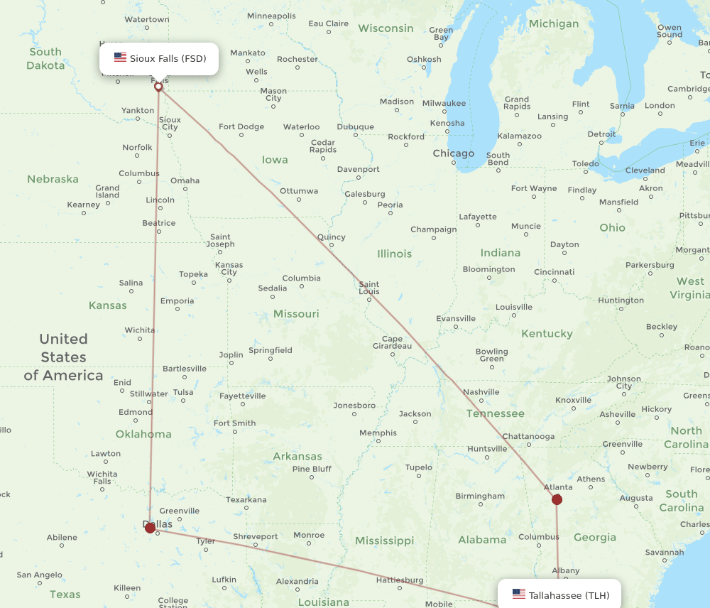 TLH-FSD flight routes