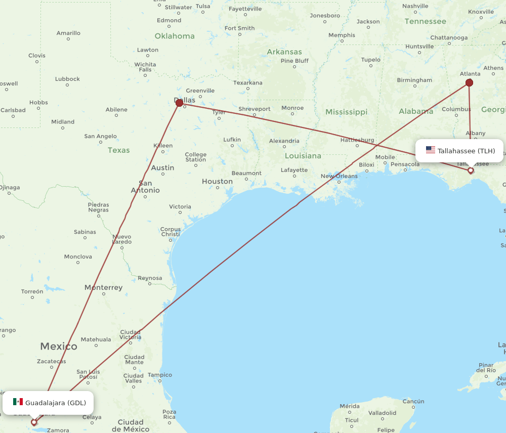 TLH-GDL flight routes