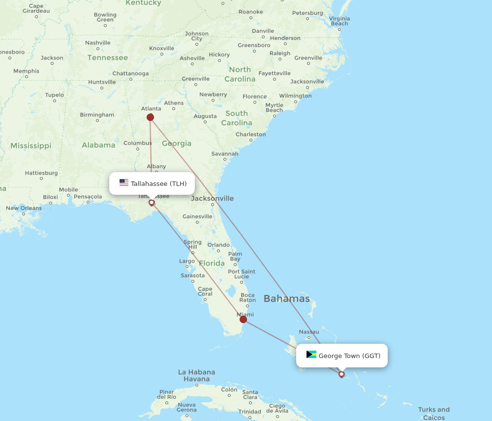 TLH-GGT flight routes