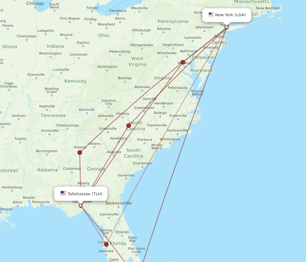 TLH to LGA flights and routes map