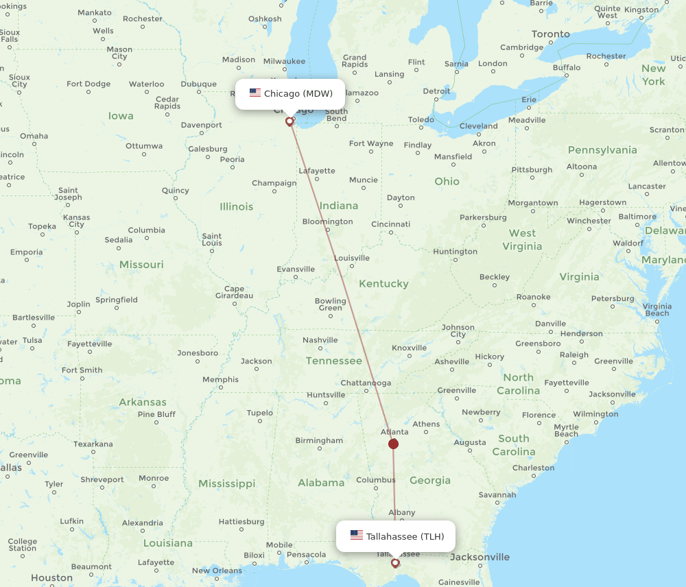 TLH to MDW flights and routes map