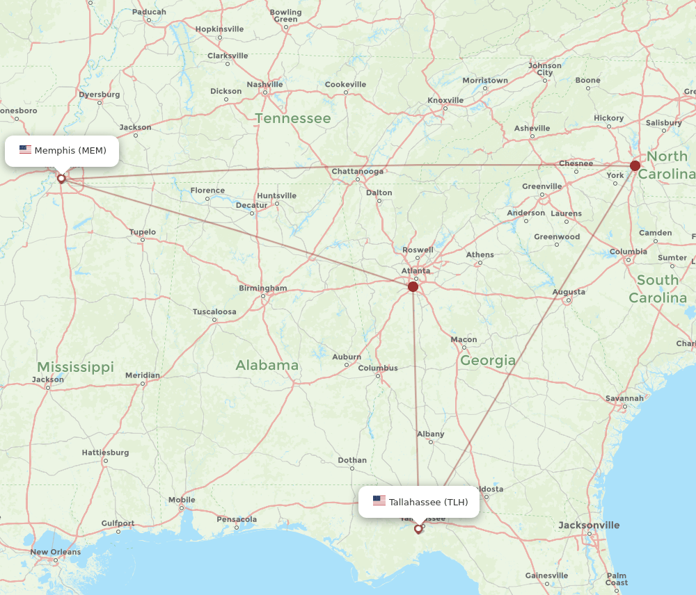 TLH to MEM flights and routes map