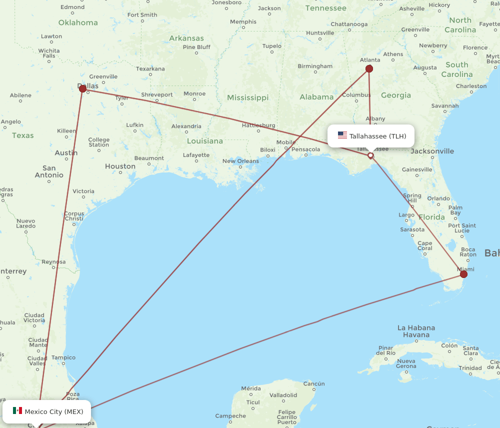 TLH-MEX flight routes