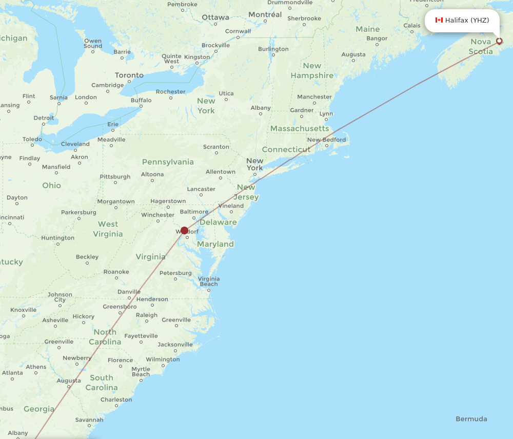 Halifax - Tallahassee route map and flight paths